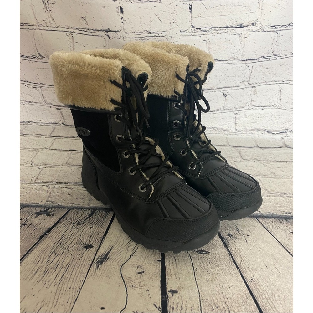 Lugz Womens Winter Boots 8.5 Black Tambora Faux Fur Lace Up Water Resistant